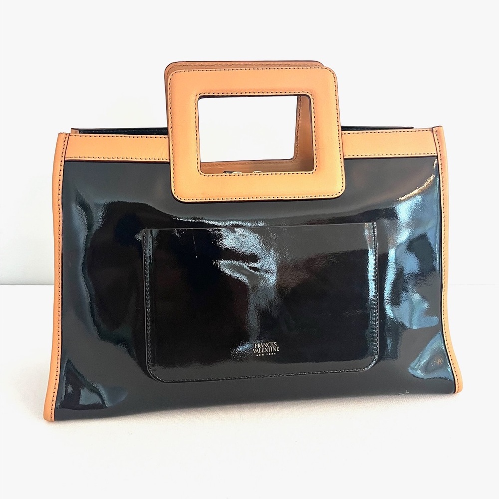 Frances Valentine Black Patent Leather and Tan Handbag
